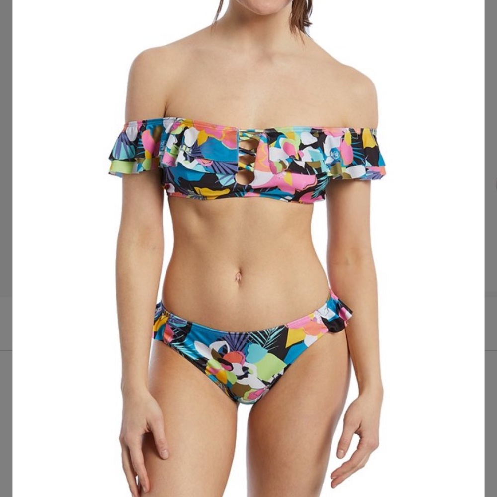 Blue Floral Bandeau Bikini, M